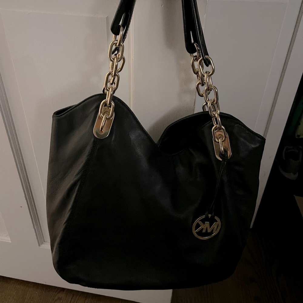MICHAEL KORS black w/gold accent hobo bag
